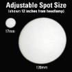 Adjustable spot size ranges from 17mm to 120mm at 12" working distance
