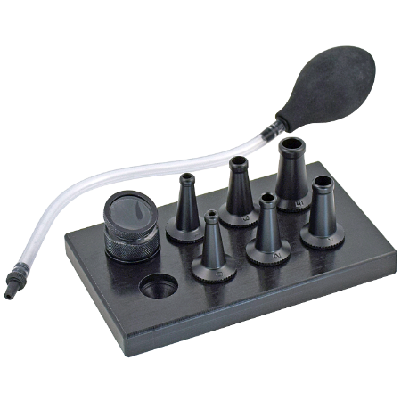 Five pre-packaged kits available with specula, magnifier, insufflator bulb and specula holder