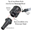 Bruening Specula and insufflator bulb attaches to otoscope head