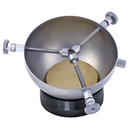 Stainless steel bowl with 3 adjustable screw-in clamps securely holds temporal bone for dissection