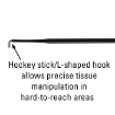 Hockey stick (L-shaped) hook design enables access around structures