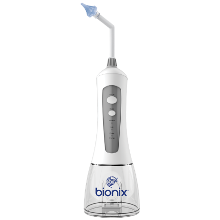 A completely portable ear irrigation delivery device that can be used for procedures anywhere